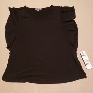 Black ruffle short sleeve dress shirt